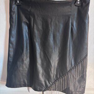 on twelfth Faux Leather Womens Mini Skirt Crystal Strings Size M Black